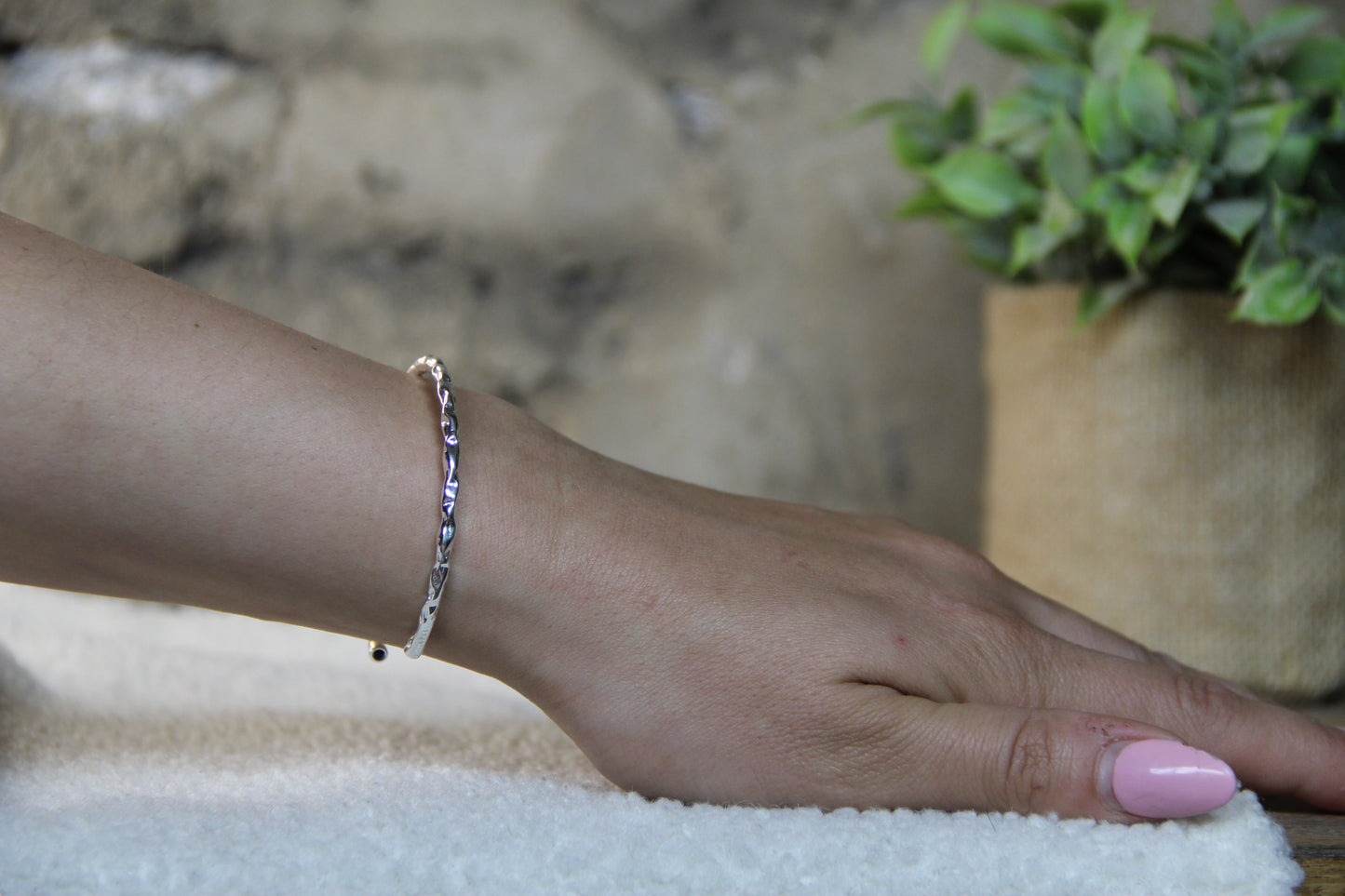 925 Sterling Silver Hammered Cuff Style Bracelet Minimalistic Stackable Jewelry