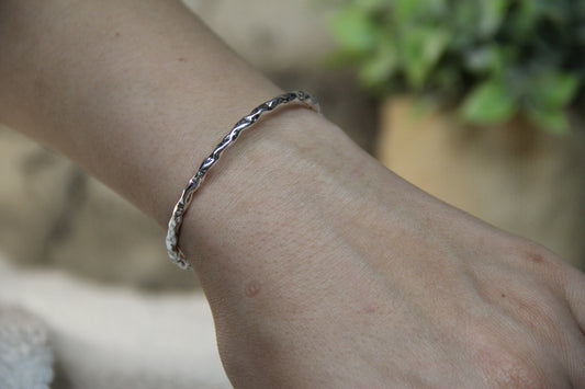925 Sterling Silver Hammered Cuff Style Bracelet Minimalistic Stackable Jewelry