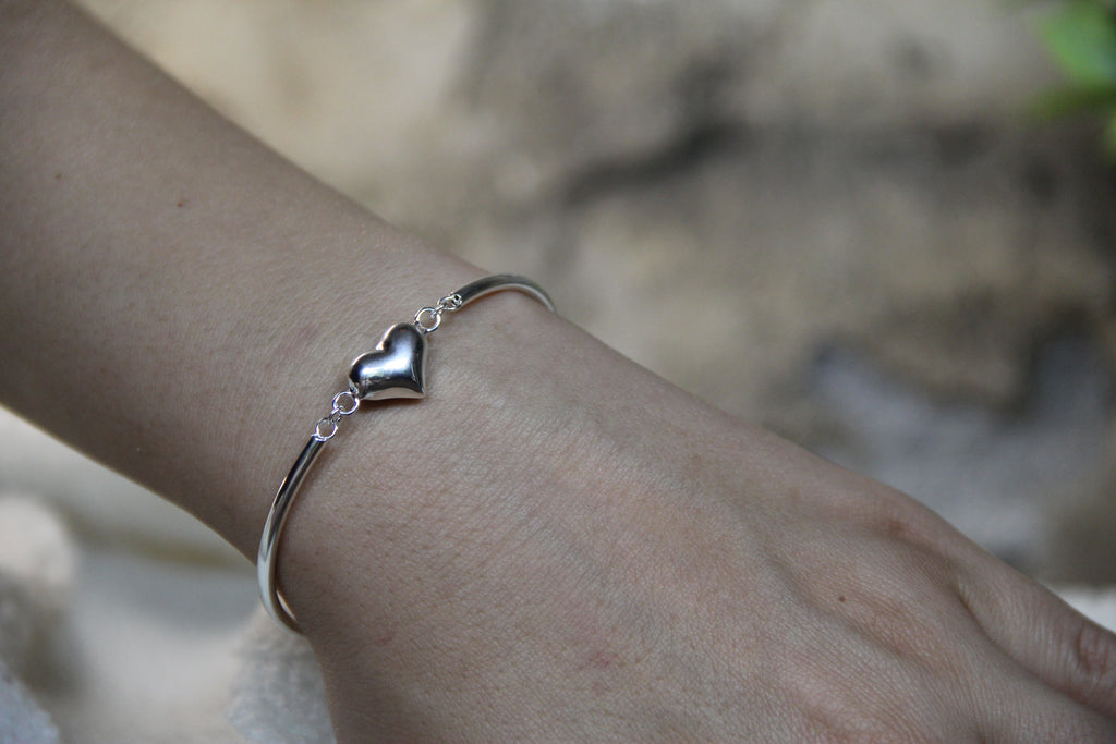 925 Sterling Silver Heart Cuff Style Adjustable Bracelet