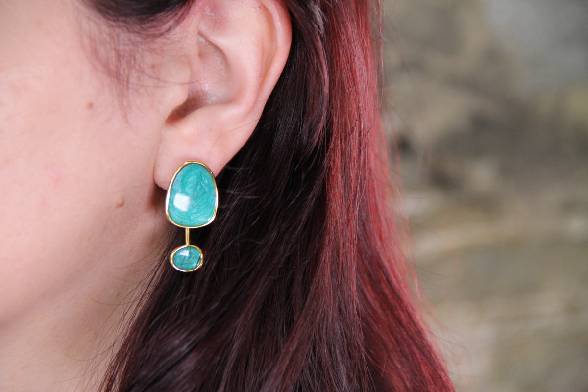 925 Sterling Silver Gold Plated Marble Drop Earring
