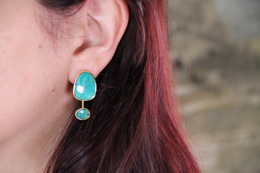 925 Sterling Silver Gold Plated Marble Drop Earring