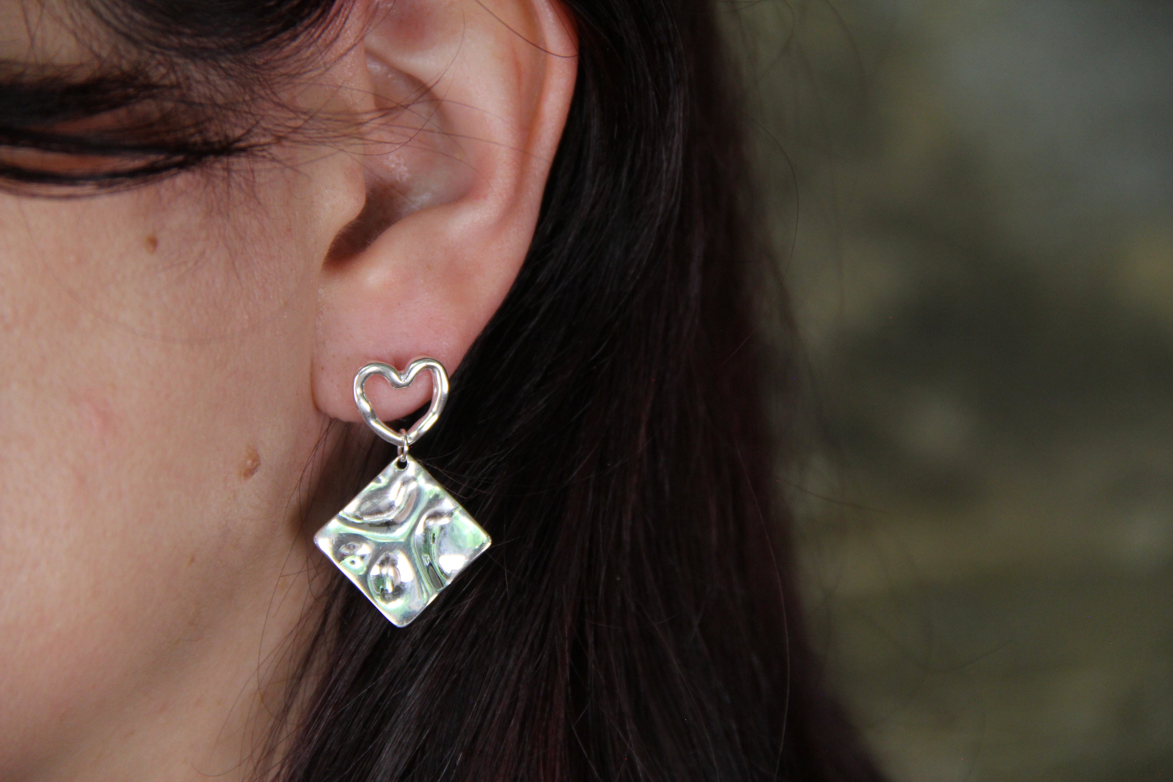925 Sterling Silver Heart Dangle Earring Drop Silver Geometrical Statement Earring Minimalist Jewelry