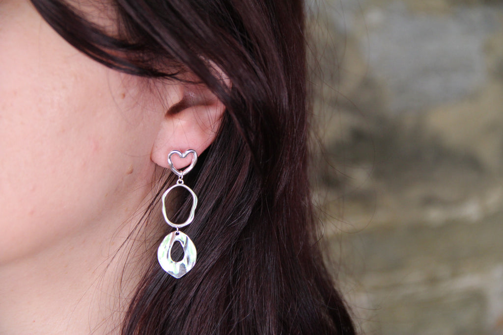 925 Sterling Silver Heart Dangle Earring Drop Silver Geometrical Statement Earring Minimalist Jewelry
