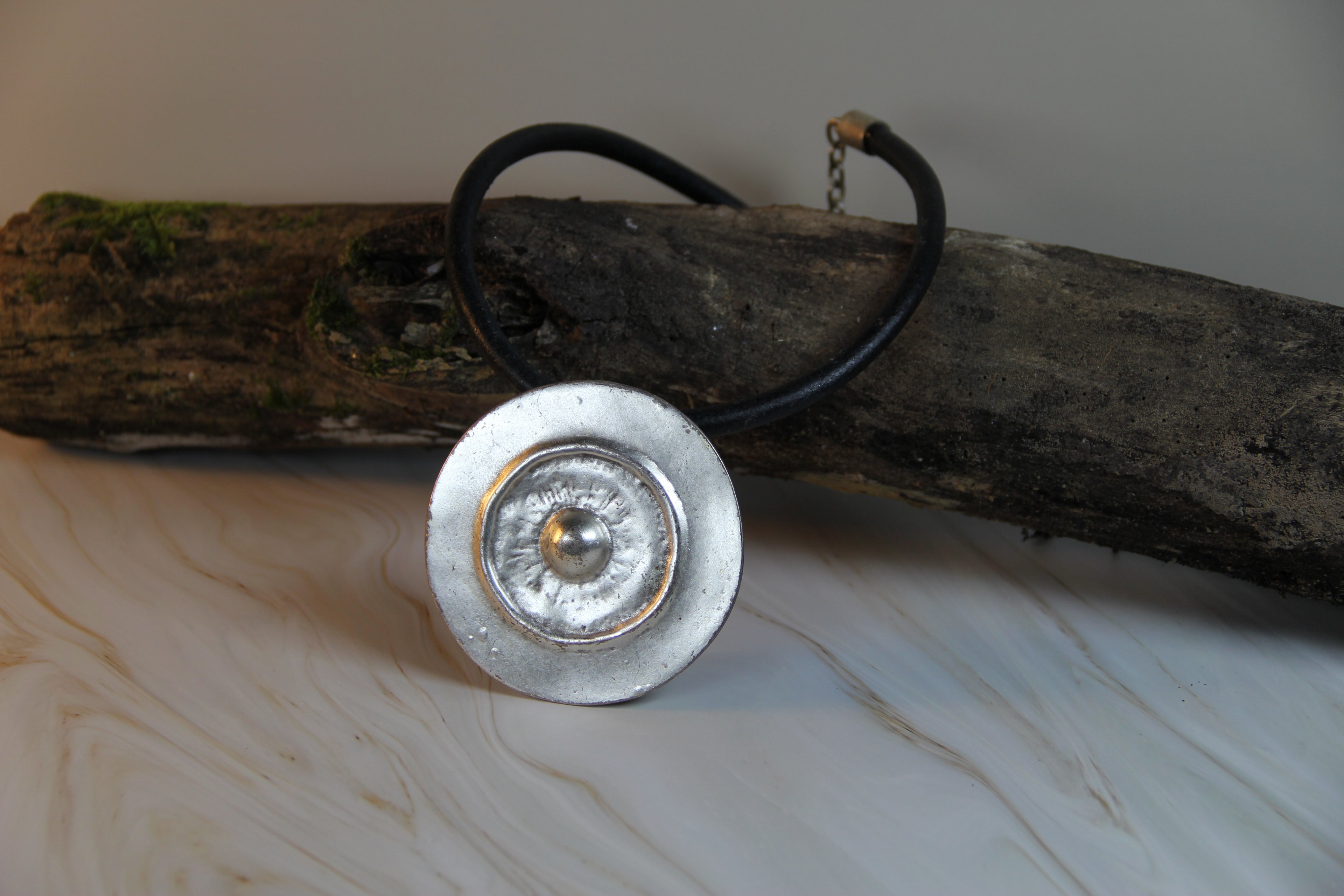 Large Metal Shield Pendant Necklace – Bold Statement Black Leather Choker, Bohemian & Unique Jewelry for Women