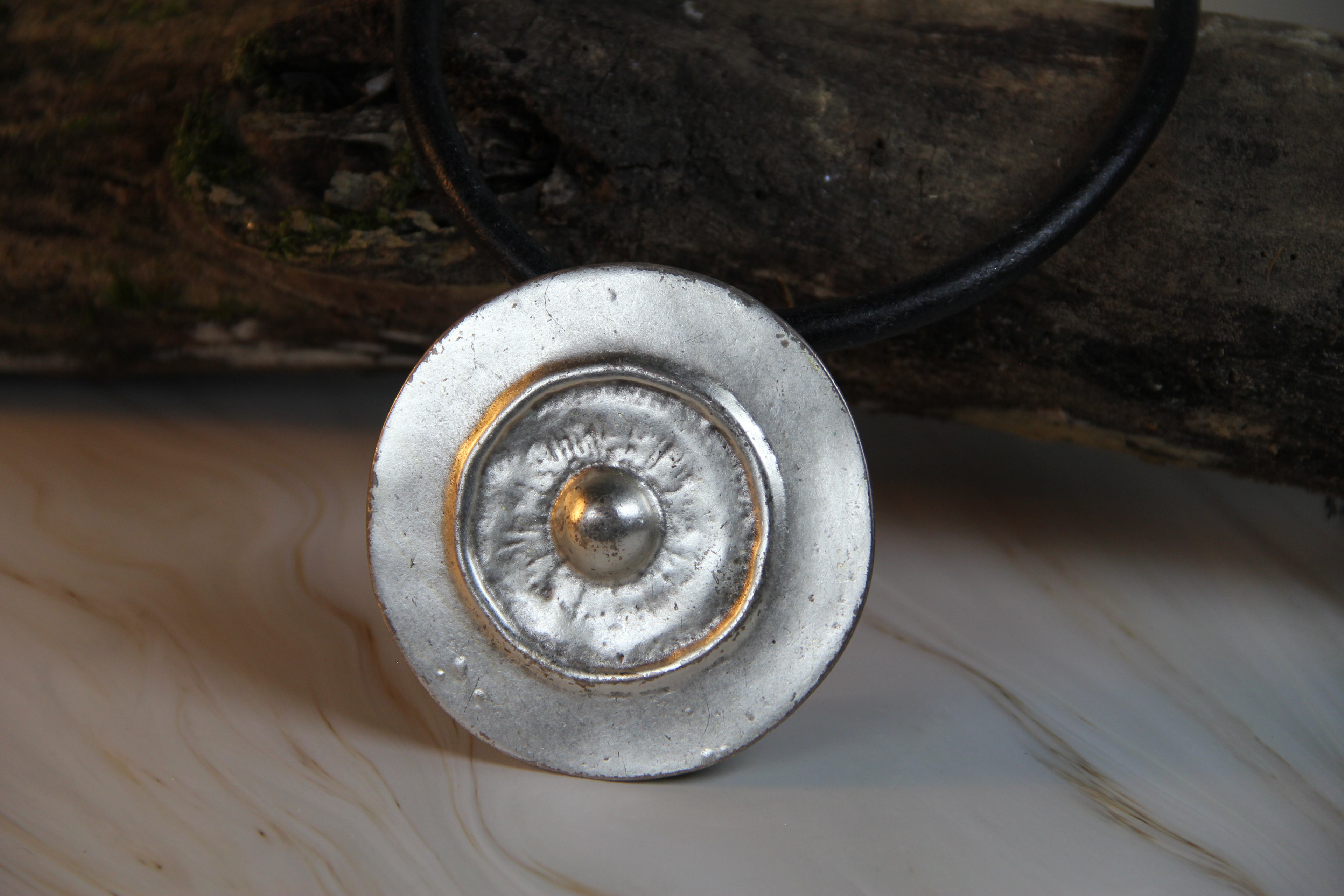 Large Metal Shield Pendant Necklace – Bold Statement Black Leather Choker, Bohemian & Unique Jewelry for Women