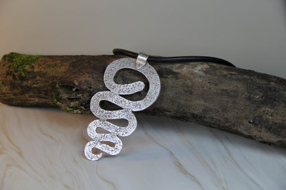 Large Metal Swirl Pendant Necklace – Bold Statement Black Leather Choker, Unique Bohemian Jewelry for Women