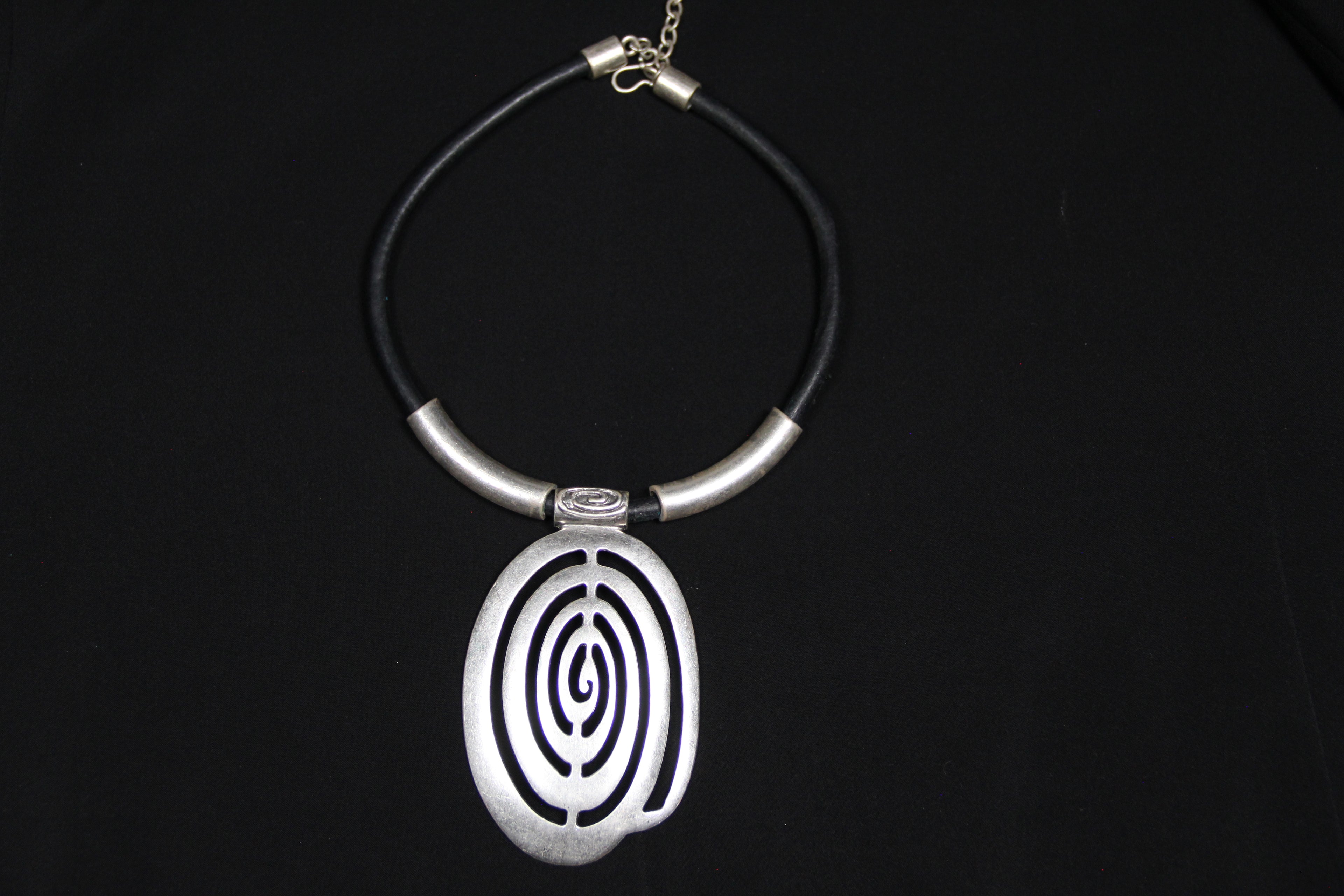Metal Large Unique Pendant Statement Necklace Black Leather Choker Bohemian Style Jewelry