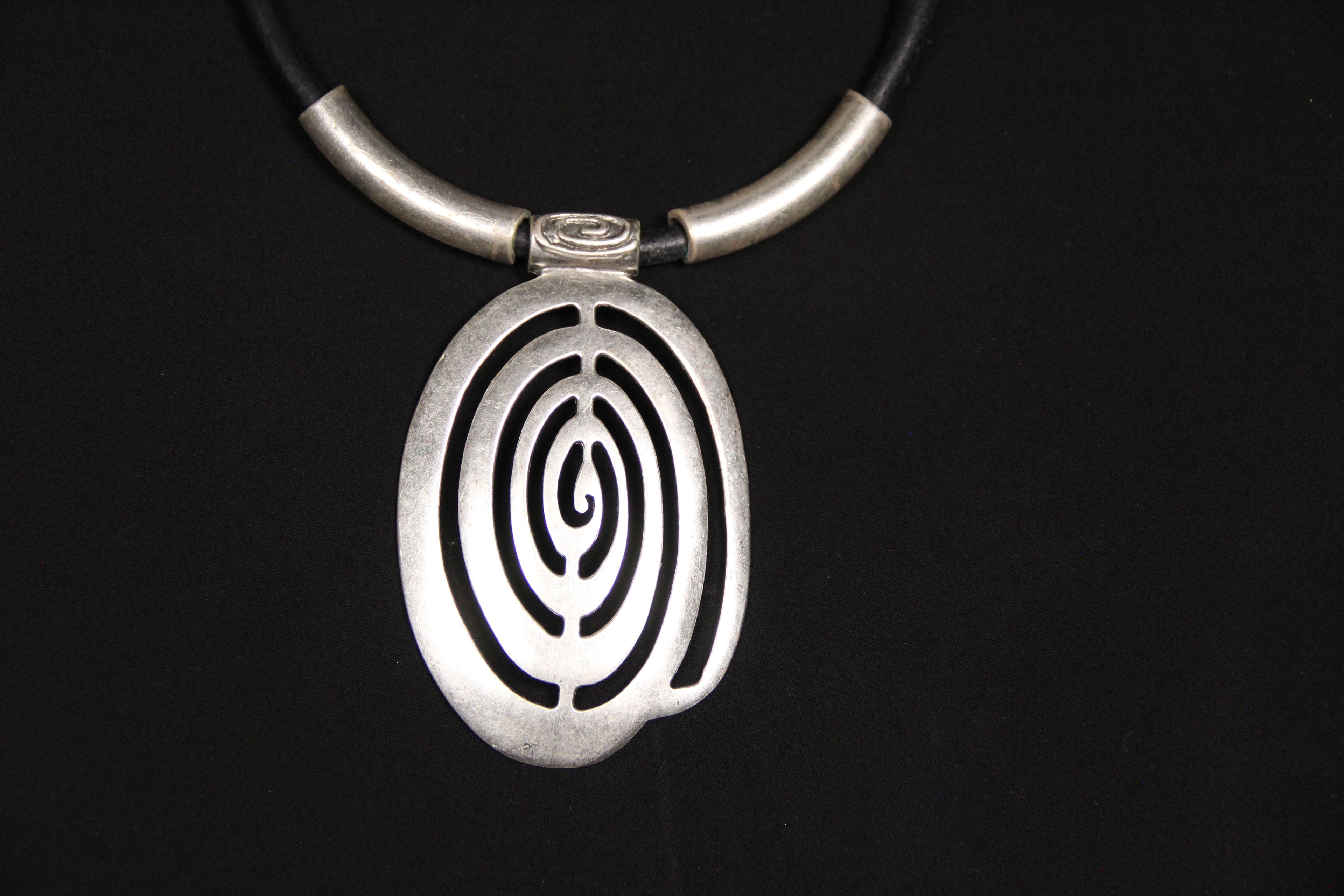 Metal Large Unique Pendant Statement Necklace Black Leather Choker Bohemian Style Jewelry