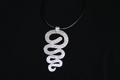 Large Metal Swirl Pendant Necklace – Bold Statement Black Leather Choker, Unique Bohemian Jewelry for Women