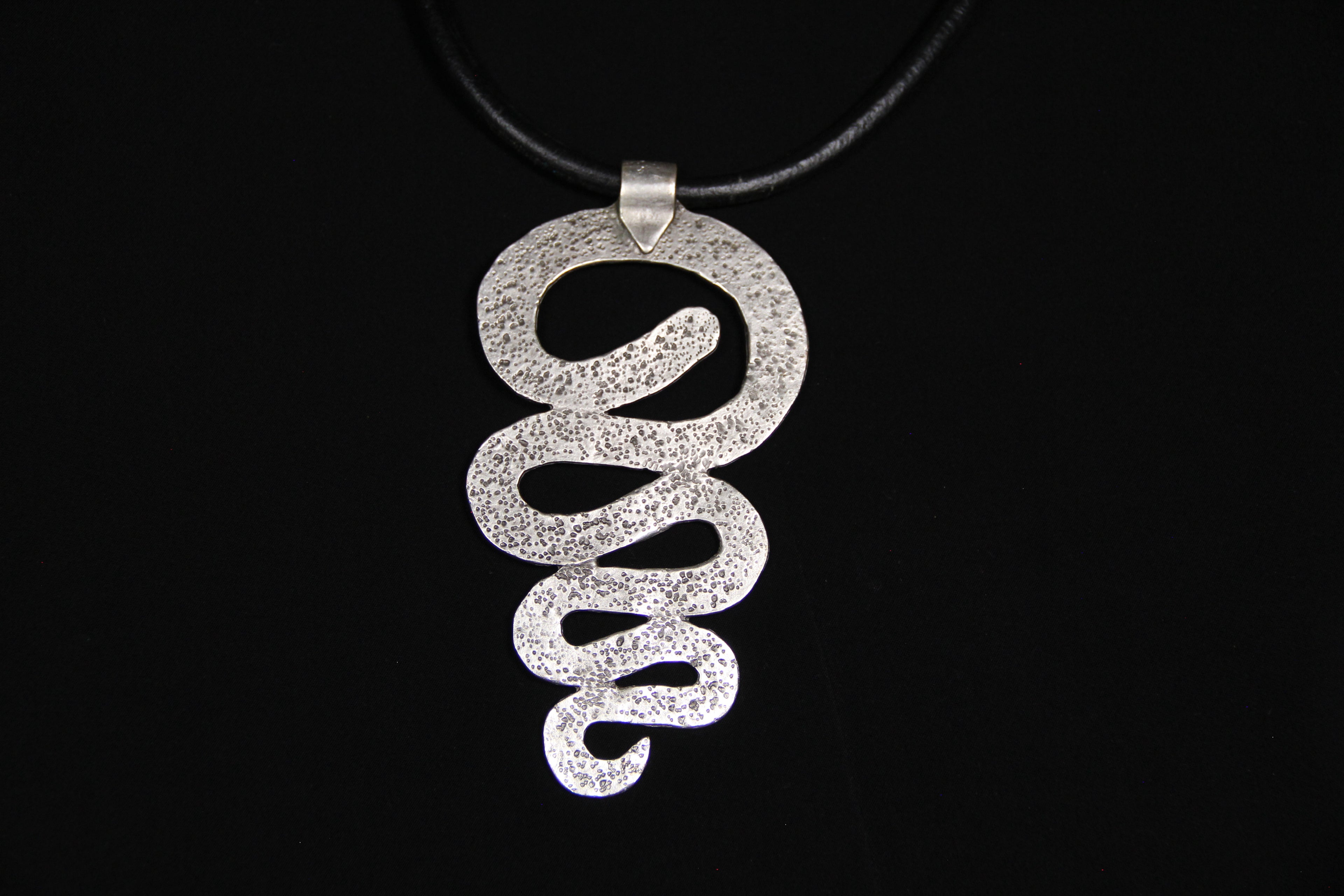 Large Metal Swirl Pendant Necklace – Bold Statement Black Leather Choker, Unique Bohemian Jewelry for Women