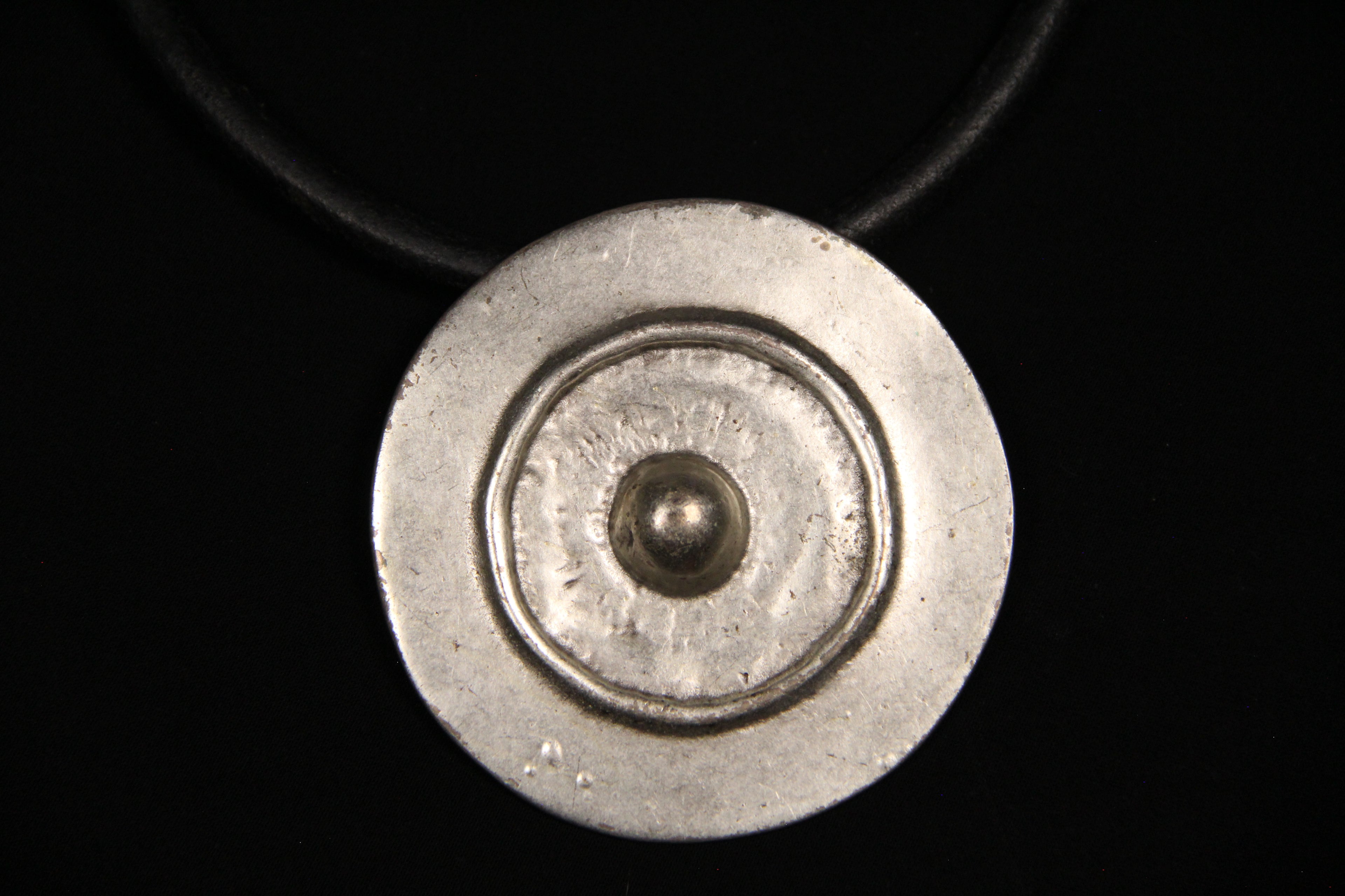 Large Metal Shield Pendant Necklace – Bold Statement Black Leather Choker, Bohemian & Unique Jewelry for Women