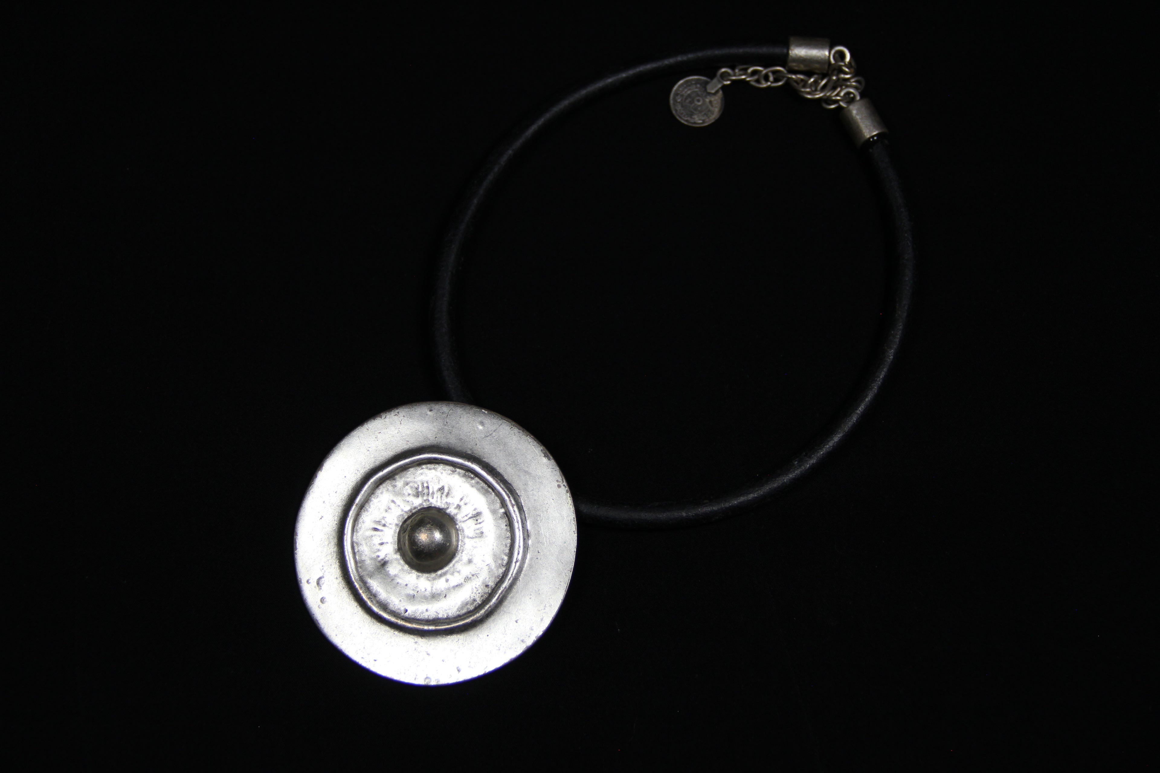 Large Metal Shield Pendant Necklace – Bold Statement Black Leather Choker, Bohemian & Unique Jewelry for Women