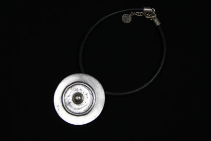 Large Metal Shield Pendant Necklace – Bold Statement Black Leather Choker, Bohemian & Unique Jewelry for Women
