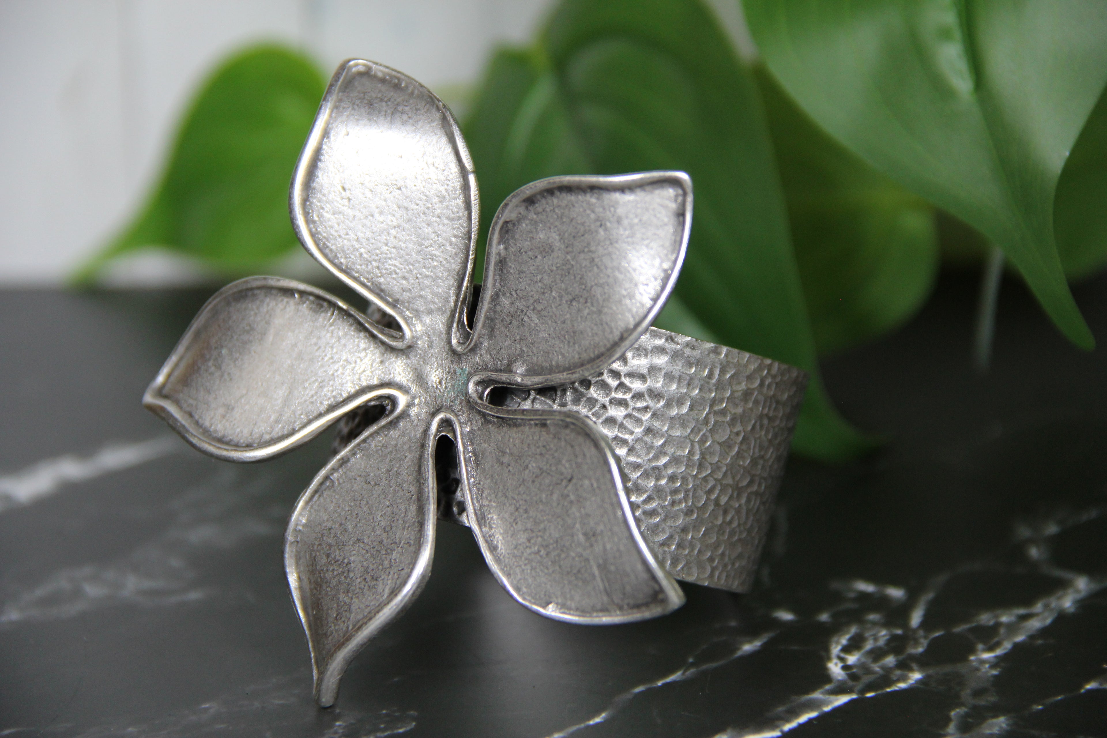 Silver Cuff Metal Flower Bracelet Unique Jewelry for Bold Accessory Lover Bohemian Inspired Jewelry