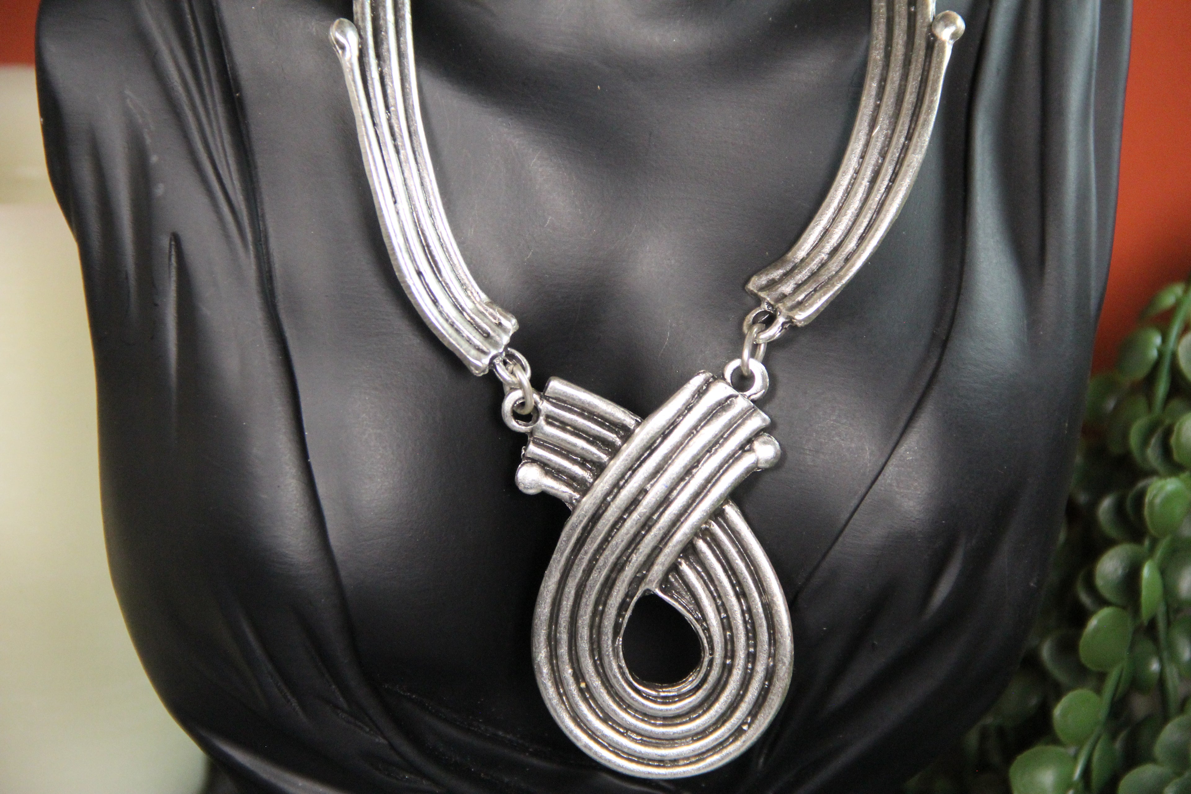 Unique Silver Choker Necklace – Bold Engraved Bohemian Statement Jewelry, Chic Style Necklace for Women