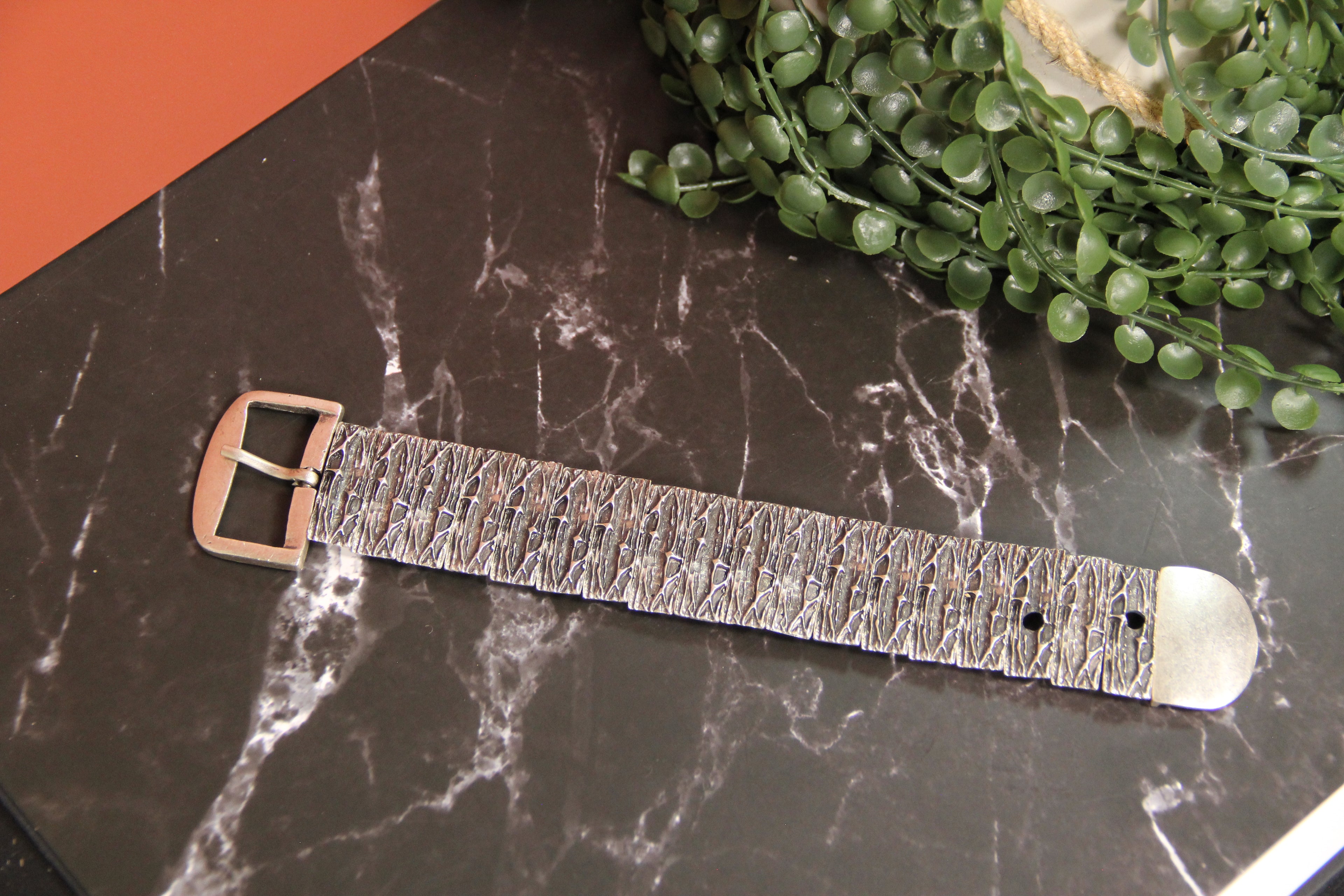 Slip-On Silver Belt Style Cuff Bracelet – Unique Handmade Jewelry, Vintage-Inspired Bold Accessory for Women