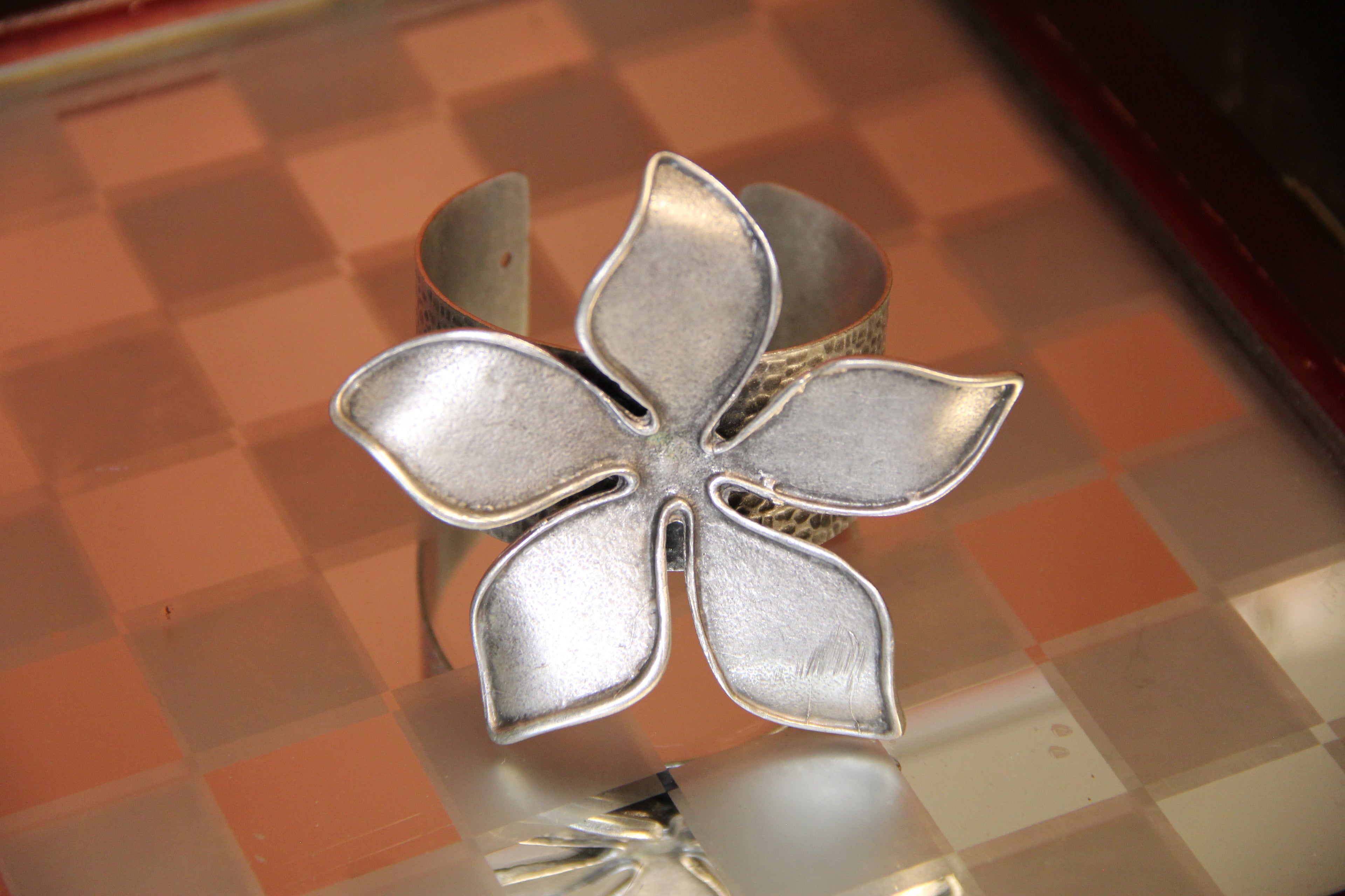 Silver Cuff Metal Flower Bracelet Unique Jewelry for Bold Accessory Lover Bohemian Inspired Jewelry