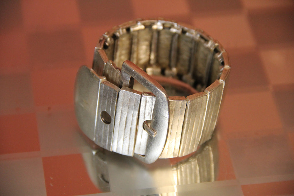 Slip-On Silver Belt Style Modern Cuff Bracelet – Unique Handmade Jewelry, Modern Bold Accessory for Women