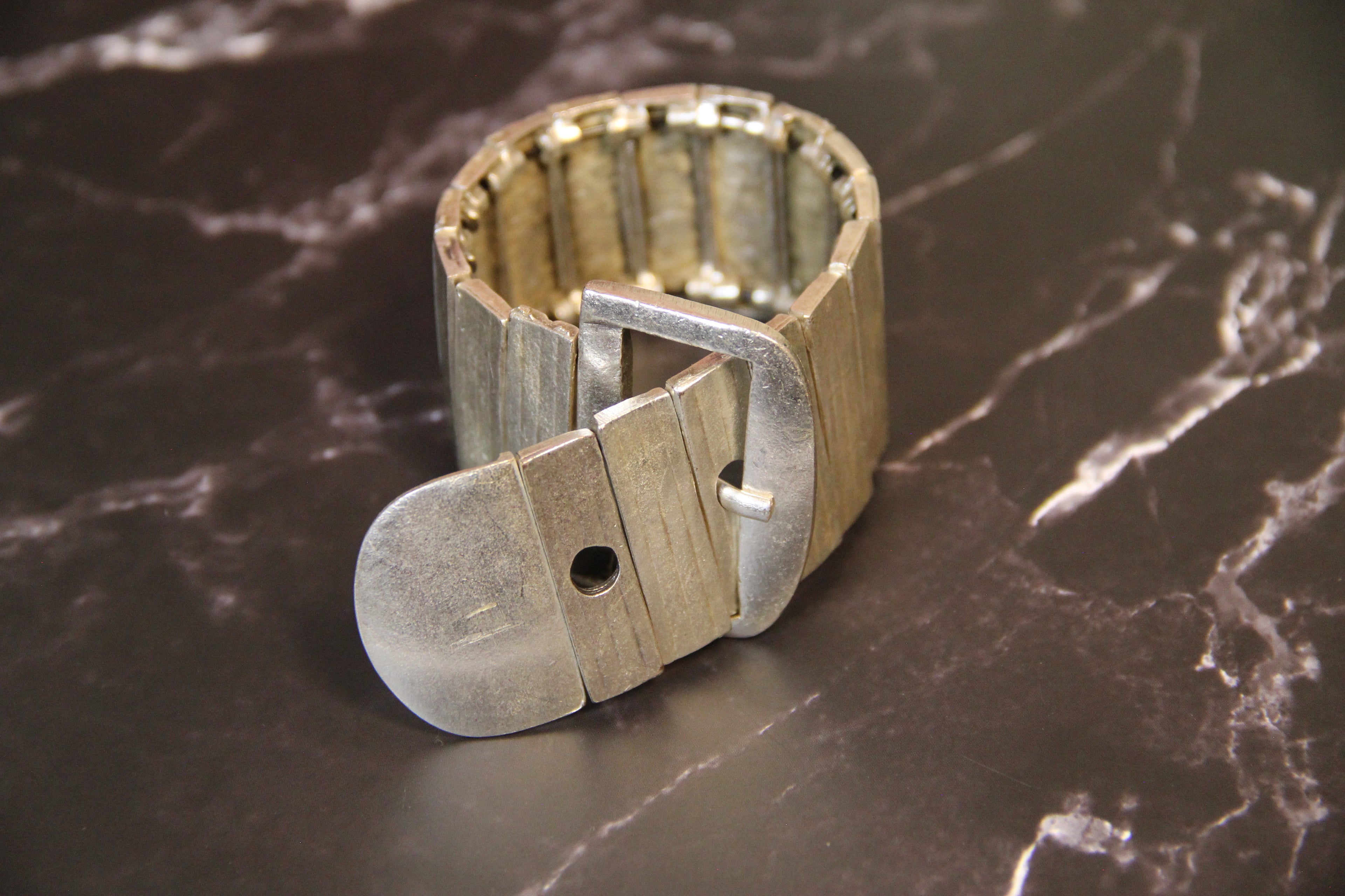 Slip-On Silver Belt Style Modern Cuff Bracelet – Unique Handmade Jewelry, Modern Bold Accessory for Women