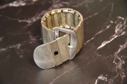 Slip-On Silver Belt Style Modern Cuff Bracelet – Unique Handmade Jewelry, Modern Bold Accessory for Women
