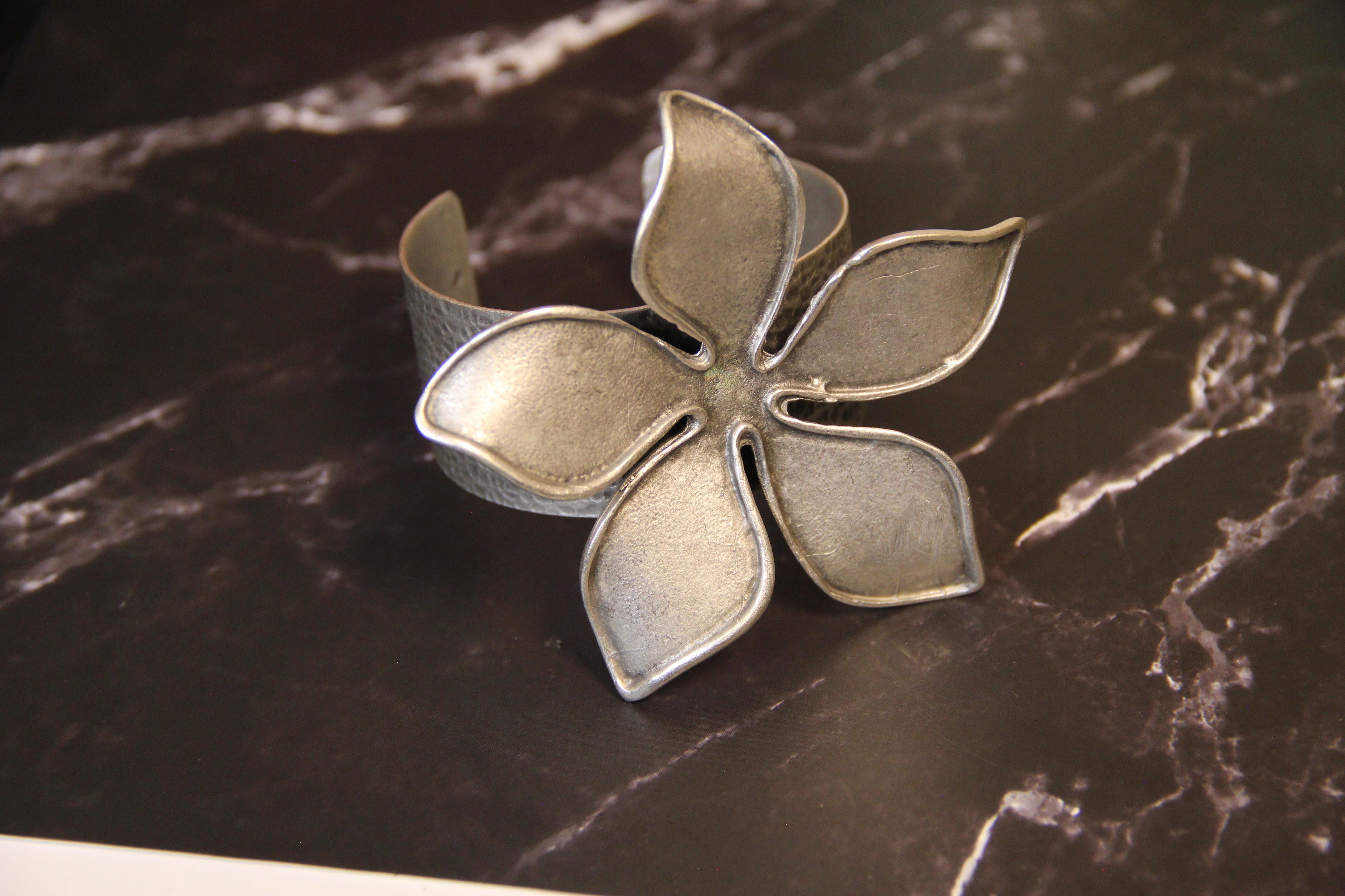 Silver Cuff Metal Flower Bracelet Unique Jewelry for Bold Accessory Lover Bohemian Inspired Jewelry