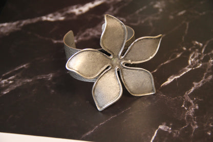 Silver Cuff Metal Flower Bracelet Unique Jewelry for Bold Accessory Lover Bohemian Inspired Jewelry