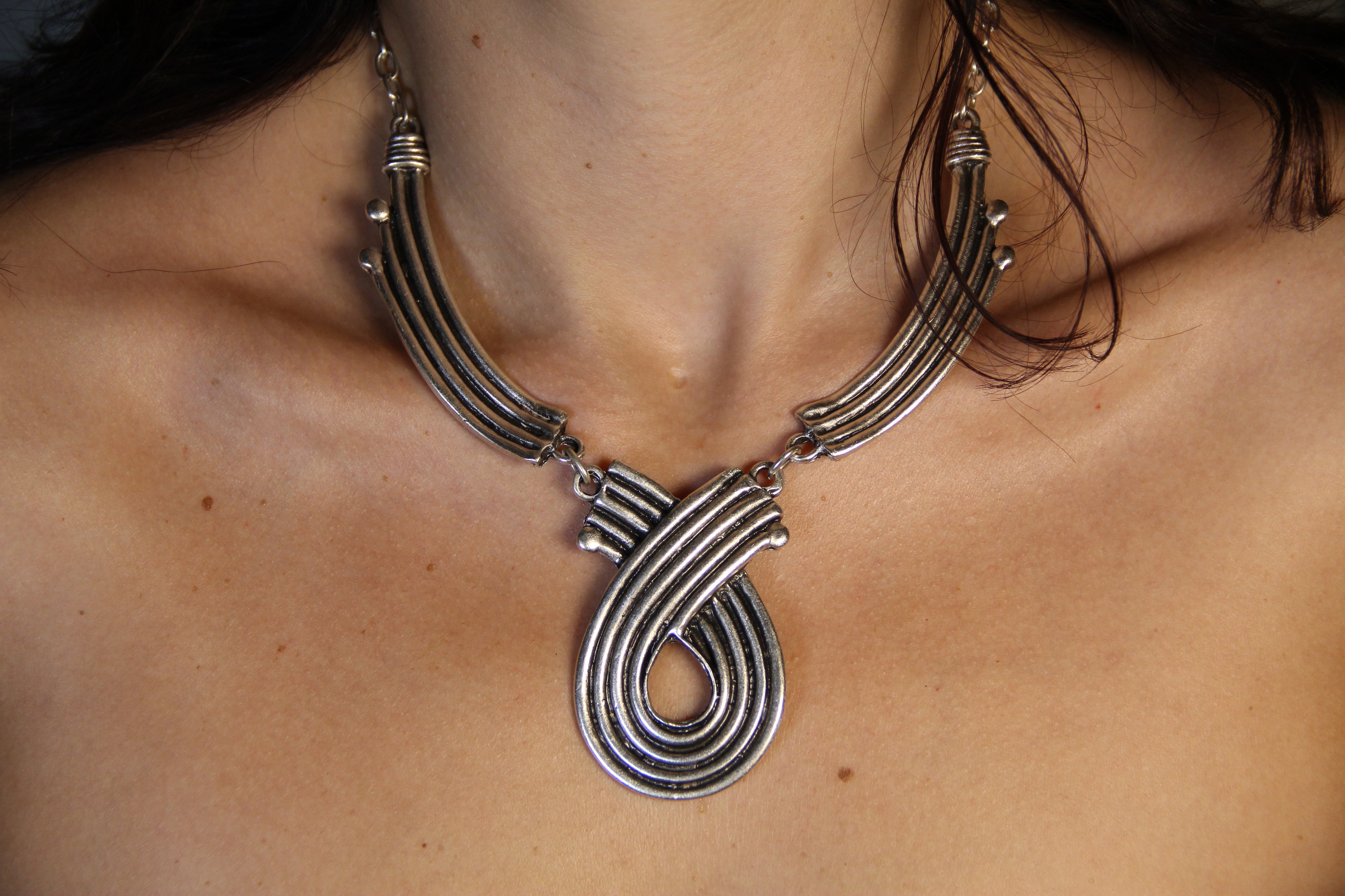 Unique Silver Choker Necklace – Bold Engraved Bohemian Statement Jewelry, Chic Style Necklace for Women