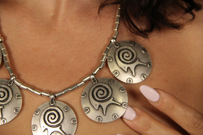 Bohemian Tribal Style Silver Necklace: Bold Boho Chic Jewelry