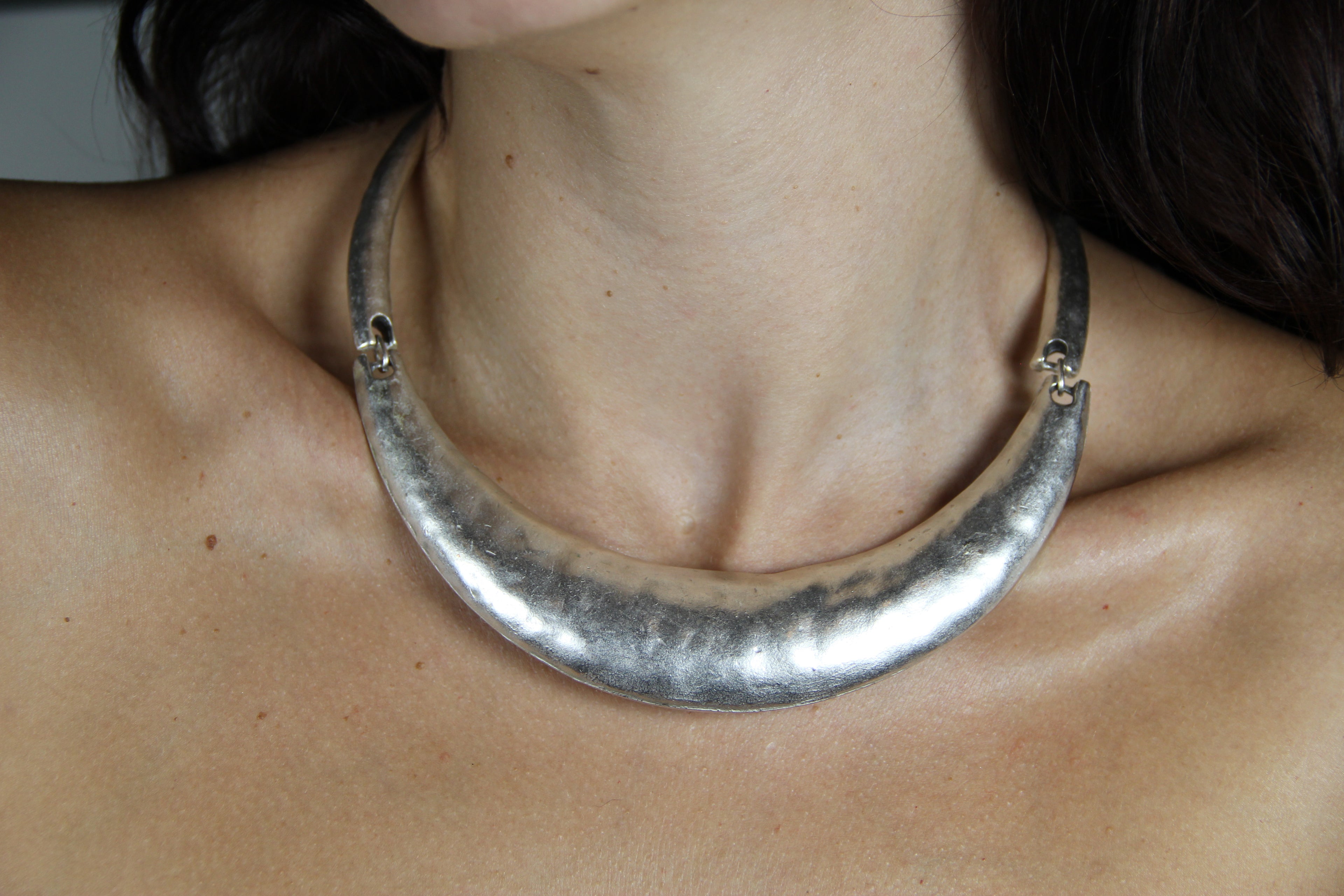Silver Choker Thick Metal Bold Statement Necklace Chic Style for Jewelry Lover