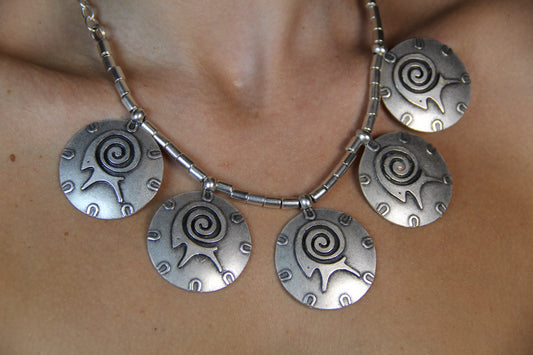 Bohemian Tribal Style Silver Necklace: Bold Boho Chic Jewelry