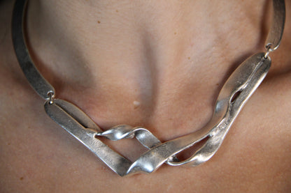 Silver Choker Twisted Metal Bold Statement Necklace Chic Style for Jewelry Lover