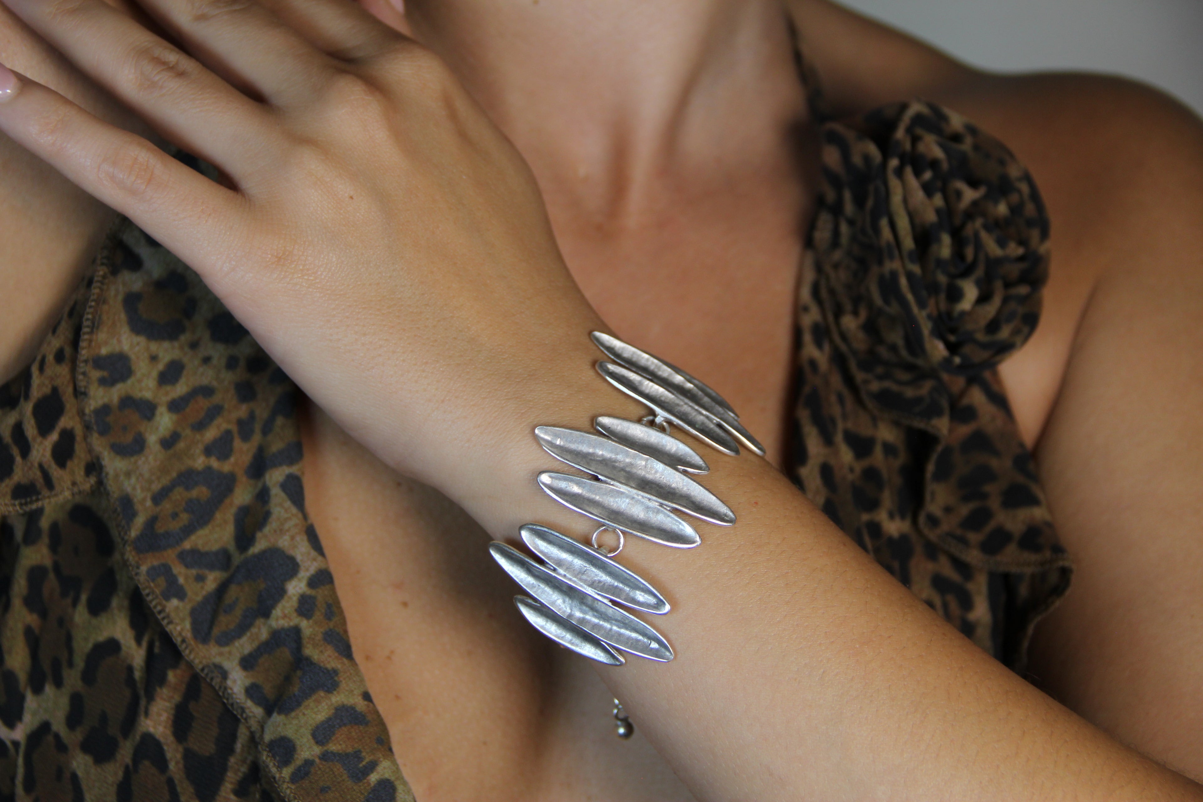 Bold Silver Statement Bracelet – Unique Adjustable Boho Style Jewelry for Women, Handcrafted Modern Cuff Design