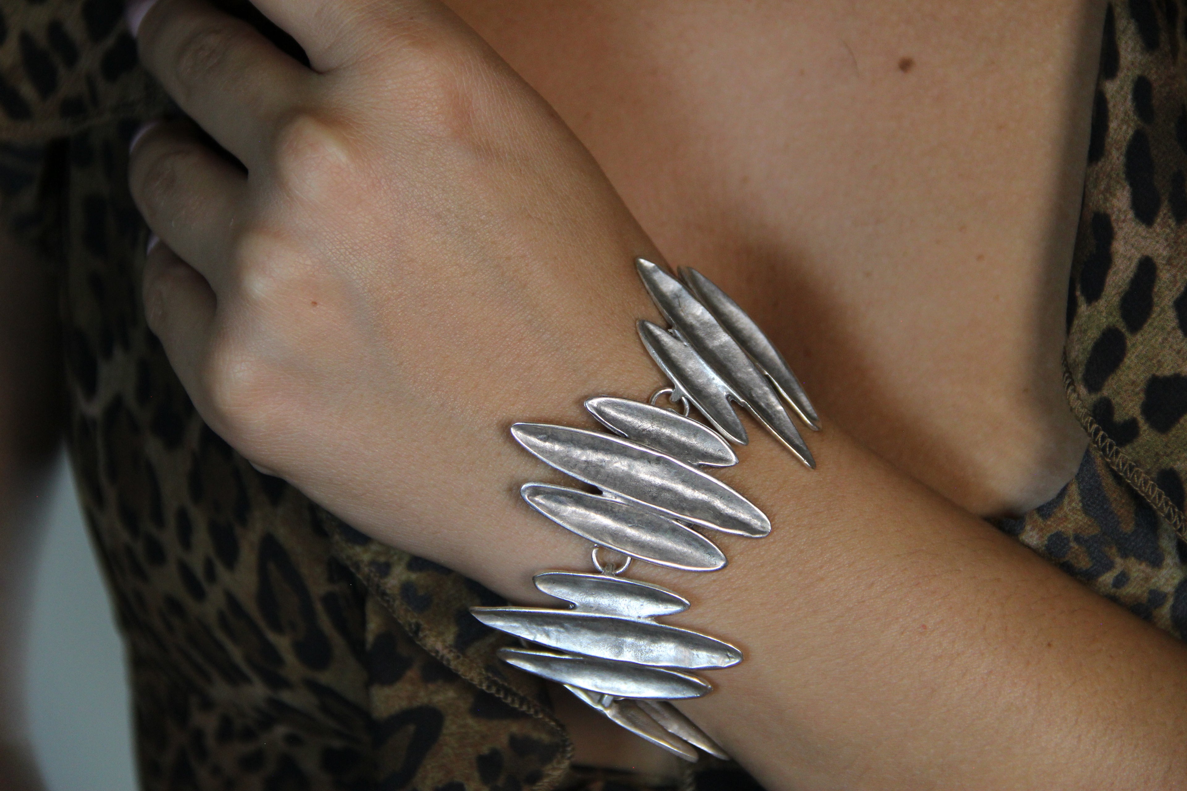Bold Silver Statement Bracelet – Unique Adjustable Boho Style Jewelry for Women, Handcrafted Modern Cuff Design