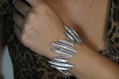 Bold Silver Statement Bracelet – Unique Adjustable Boho Style Jewelry for Women, Handcrafted Modern Cuff Design