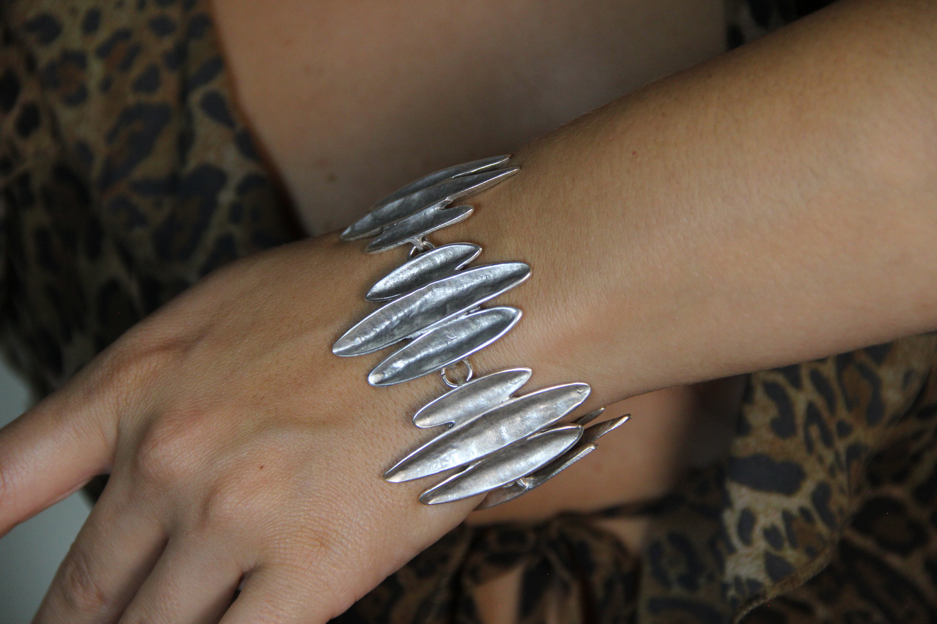 Bold Silver Statement Bracelet – Unique Adjustable Boho Style Jewelry for Women, Handcrafted Modern Cuff Design