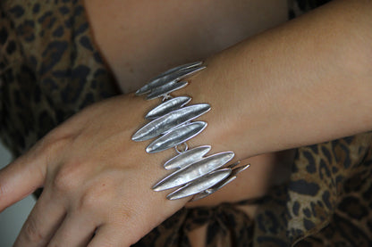 Bold Silver Statement Bracelet – Unique Adjustable Boho Style Jewelry for Women, Handcrafted Modern Cuff Design
