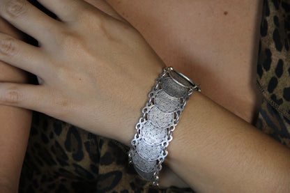 Boho Chic Silver Engraved Statement Bracelet – Bold Adjustable Bohemian Style Jewelry for Women
