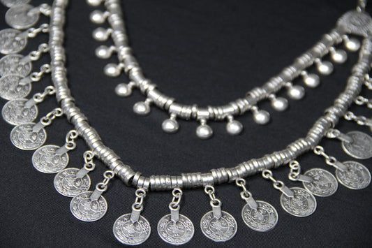 Silver Layered Coin Necklace – Unique Boho Chic Statement Jewelry for Women, Handmade Layered Accessory, Gift Idea for Her