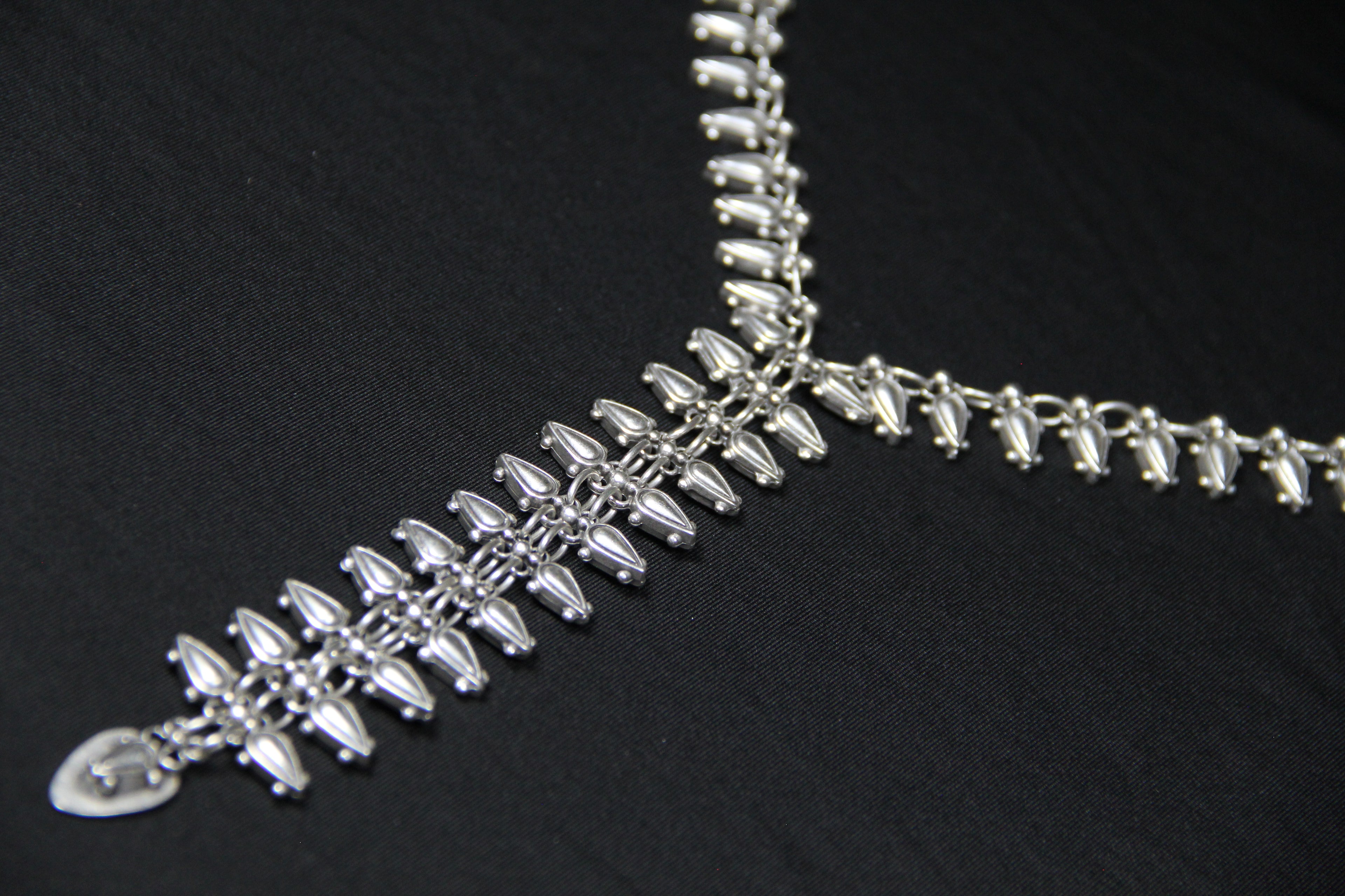 Long Silver Statement Necklace for Women – Unique Ethnic Pendant Necklace, Boho Chic Silver Jewelry