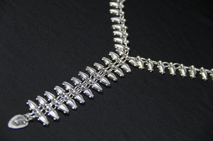Long Silver Statement Necklace for Women – Unique Ethnic Pendant Necklace, Boho Chic Silver Jewelry