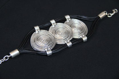 Hammered Silver & Leather Bracelet: Gothic Statement Cuff