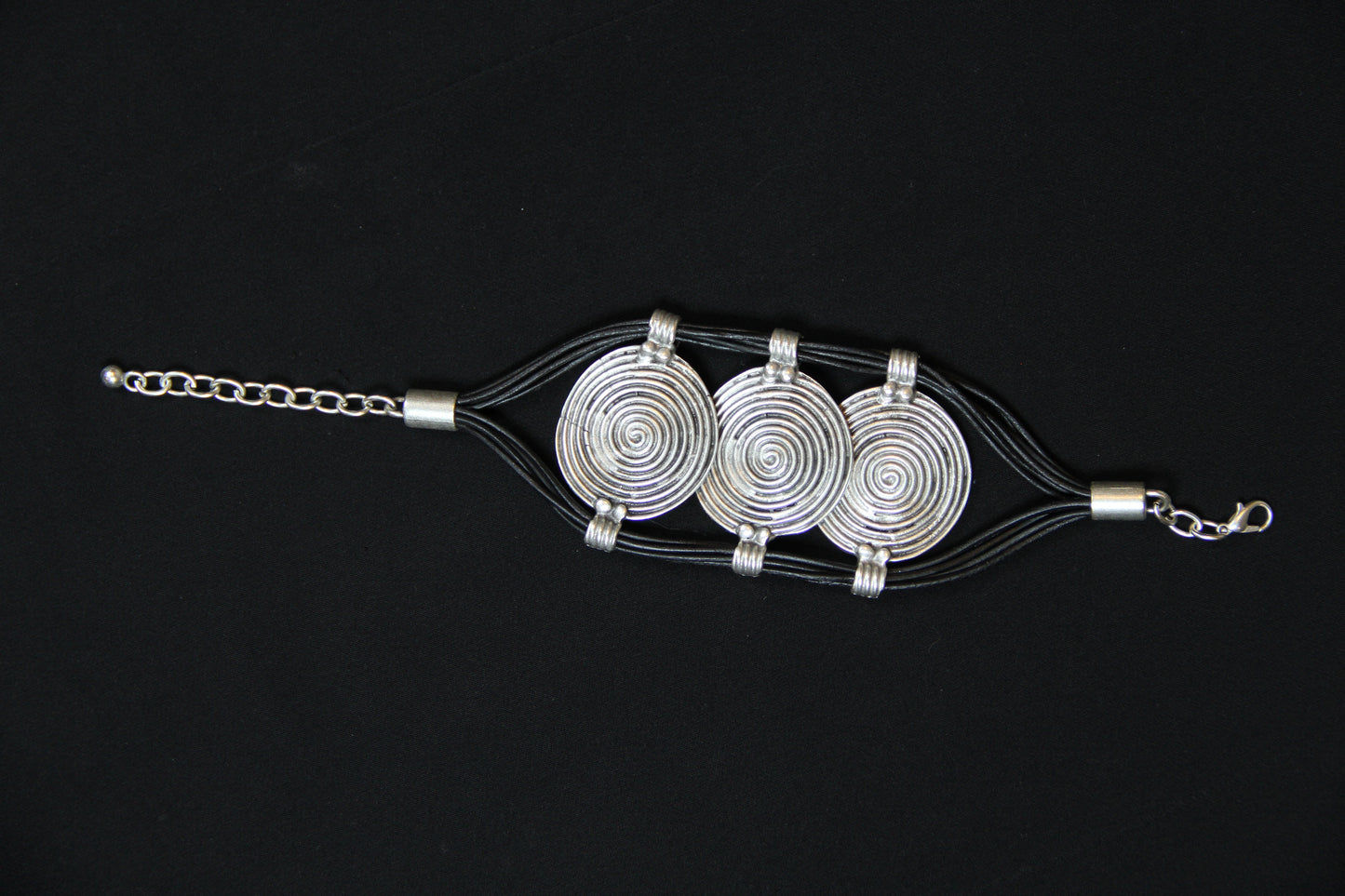 Hammered Silver & Leather Bracelet: Gothic Statement Cuff