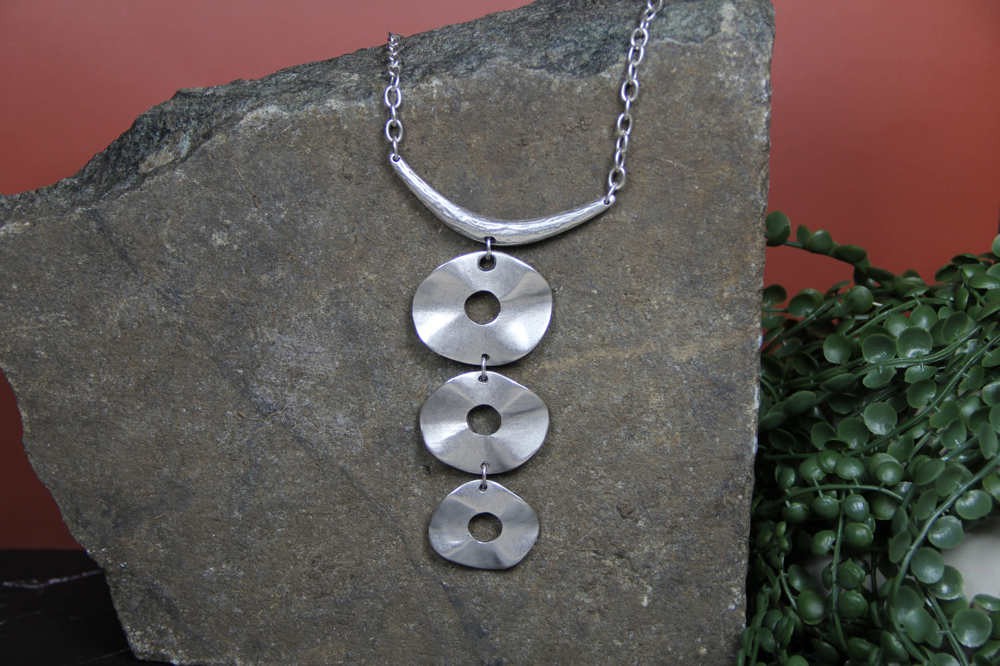 Unique Silver Necklace – Bold Circle Pendant Jewelry Boho Chic Statement Necklace