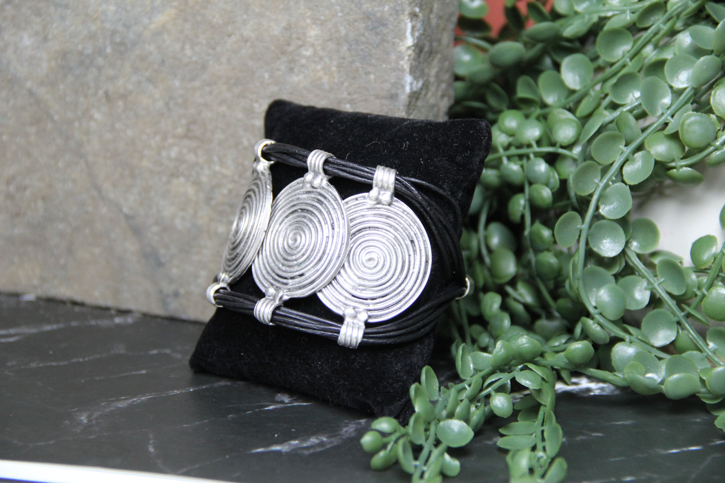 Hammered Silver & Leather Bracelet: Gothic Statement Cuff