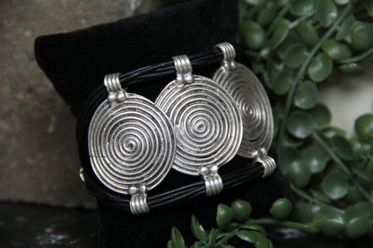 Hammered Silver & Leather Bracelet: Gothic Statement Cuff