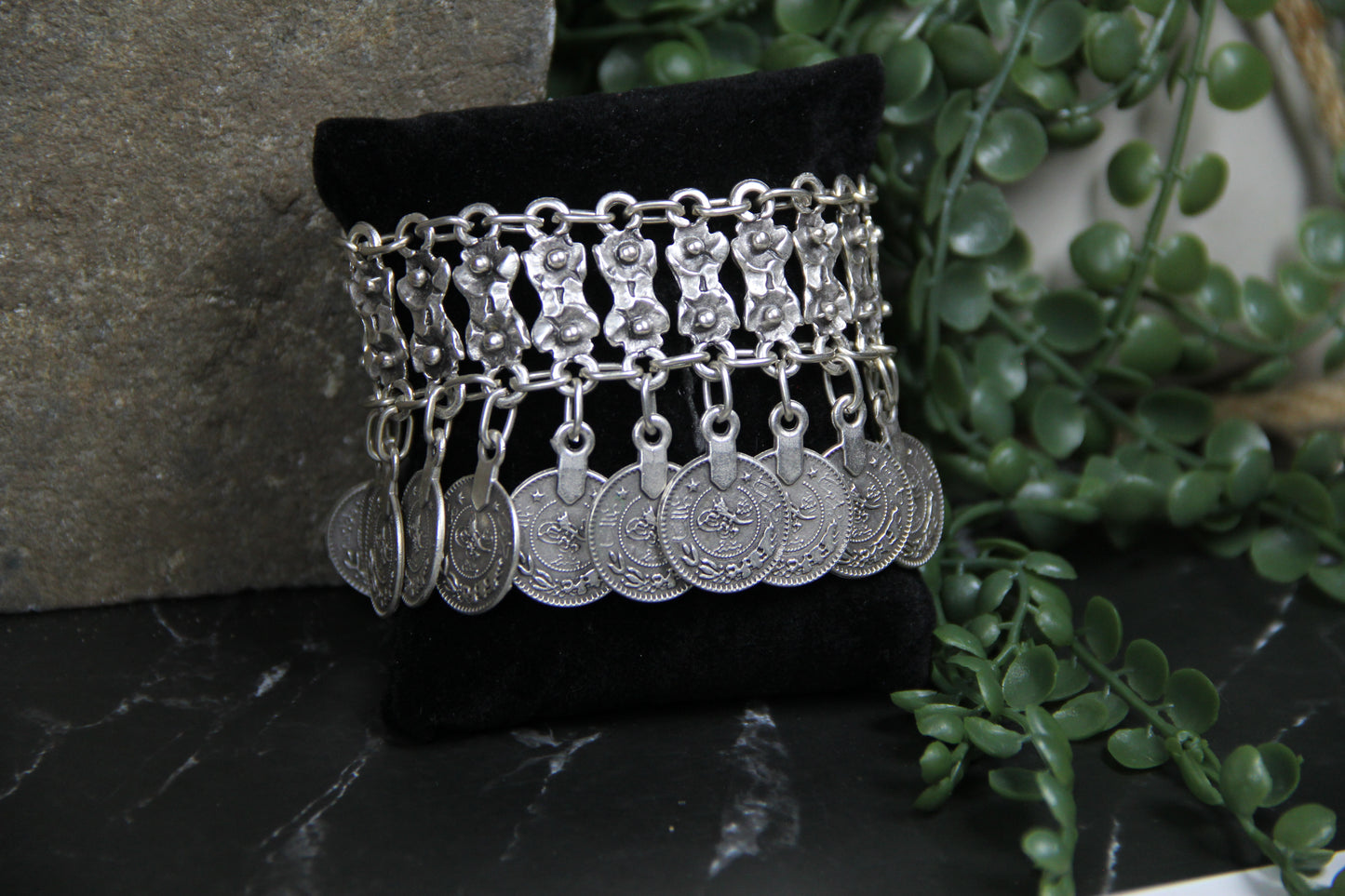 Statement Coin Silver Bracelet: Bohemian Bold Statement Jewelry