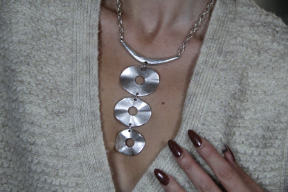 Unique Silver Necklace – Bold Circle Pendant Jewelry Boho Chic Statement Necklace
