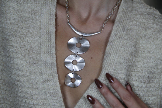 Unique Silver Necklace – Bold Circle Pendant Jewelry Boho Chic Statement Necklace