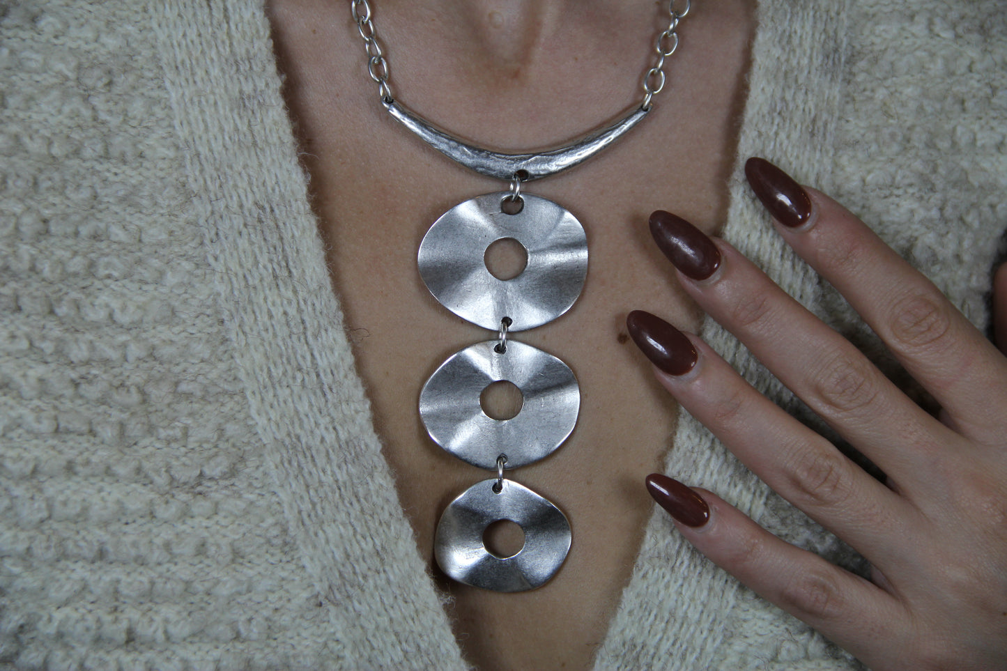 Unique Silver Necklace – Bold Circle Pendant Jewelry Boho Chic Statement Necklace