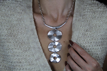 Unique Silver Necklace – Bold Circle Pendant Jewelry Boho Chic Statement Necklace